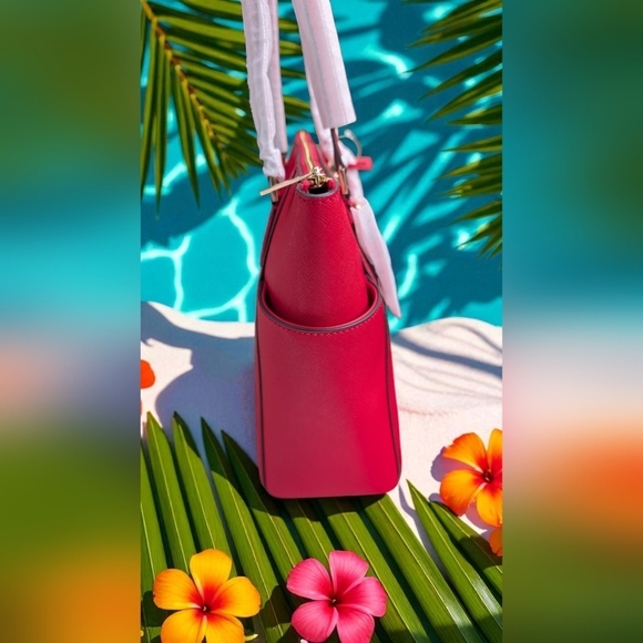 Michael Kors Charlotte Large Top Zip Shoulder Tote Bag Bright Red(NWT) - Picture 7 of 13